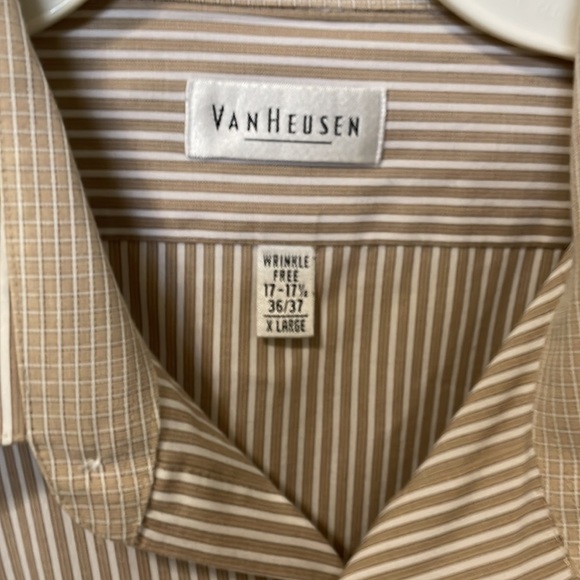 Van Heusen Men’s Fitted Dress Shirt -Beige Size 17-17 1/2 - Picture 2 of 7